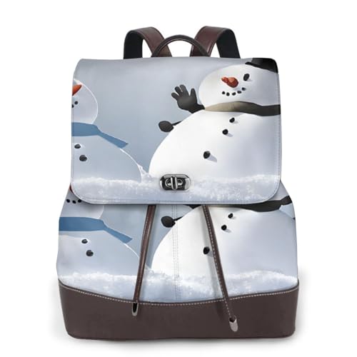 Damen-Rucksack mit weihnachtlichem Schneemann-Druck, wasserdicht, Diebstahlschutz, leicht, PU-Leder, Nylon, Schultasche, Schultertasche, Reiserucksack, Schwarz , Einheitsgröße von EZDLOWVBA