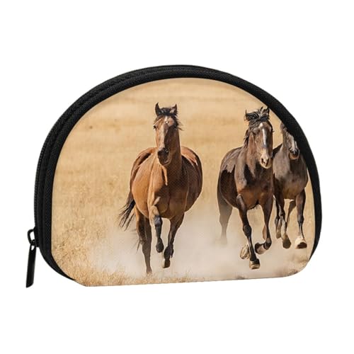 Drei laufende Pferde bedruckte Mini-Münzgeldbörse mit Reißverschluss – kleine Geldbörse für Damen und Herren, kompakter Reisegeld-Organizer, Schwarz , Einheitsgröße von EZDLOWVBA