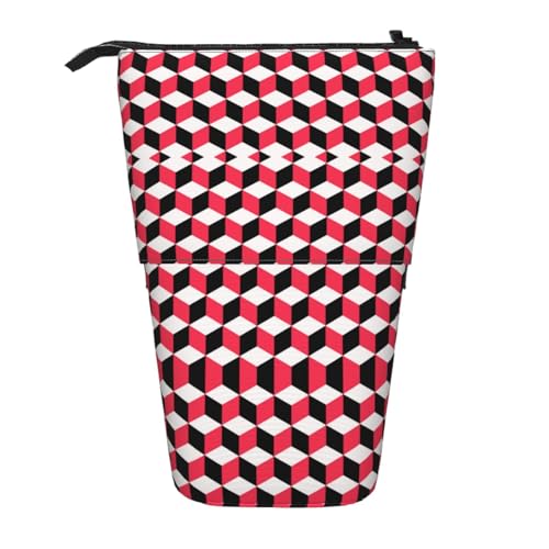 EZDLOWVBA 3D Rot Kariert Druck Schreibwaren Tasche für Jungen & Mädchen Ständer Bleistifthalter Reißverschluss Federmäppchen Teleskopkoffer Studenten & Büro Mittelschule von EZDLOWVBA