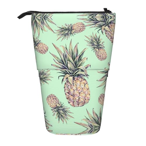 EZDLOWVBA Ananasgrün Druck Schreibwaren Tasche für Jungen & Mädchen, Ständer Bleistifthalter, Reißverschluss Federmäppchen, Teleskopetui, Studenten & Büro Mittelschule von EZDLOWVBA