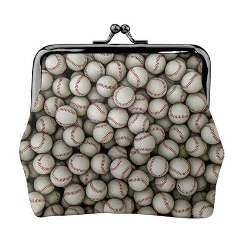 EZDLOWVBA Baseball-Druck, Doppelverschluss, Metallrahmen, Leder, Kussschloss, Kleingeldtasche, Geldbörse für Damen, mit Schlüssel, kleine Geldbörsen, Schwarz , Einheitsgröße von EZDLOWVBA