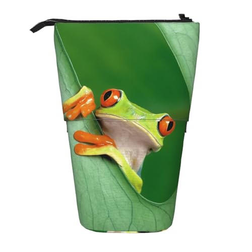EZDLOWVBA Baumfrosch Druck Schreibwaren Tasche für Jungen & Mädchen, Ständer Bleistifthalter, Reißverschluss Federmäppchen, Teleskopetui, Studenten & Büro Mittelschule von EZDLOWVBA