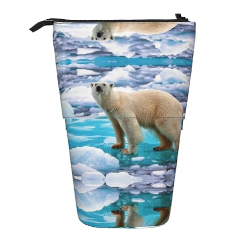 EZDLOWVBA Bear Ice Print Schreibwaren Tasche für Jungen & Mädchen, Ständer Bleistifthalter, Reißverschluss Federmäppchen, Teleskopetui, Studenten & Büro Mittelschule von EZDLOWVBA