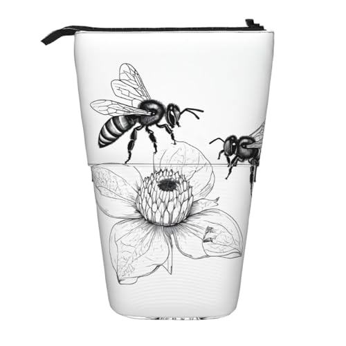 EZDLOWVBA Bee Love Druck Schreibwaren Tasche für Jungen & Mädchen Ständer Bleistifthalter Reißverschluss Federmäppchen Teleskopkoffer Studenten & Büro Mittelschule von EZDLOWVBA