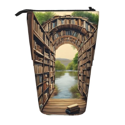 EZDLOWVBA Bibliothek Bücherregal Buch Druck Schreibwaren Tasche für Jungen & Mädchen Ständer Bleistifthalter Reißverschluss Federmäppchen Teleskopkoffer Studenten & Büro Mittelschule von EZDLOWVBA
