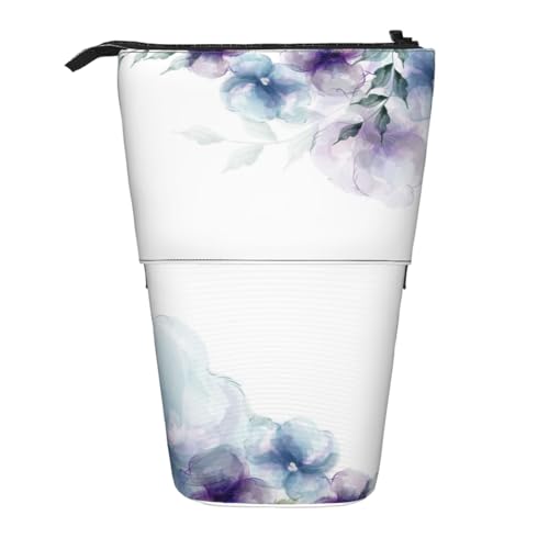 EZDLOWVBA Blaue lila Blumen und grüne Blätter Druck Schreibwaren Tasche für Jungen & Mädchen Ständer Bleistifthalter Reißverschluss Federmäppchen Teleskopkoffer Studenten & Büro Mittelschule von EZDLOWVBA