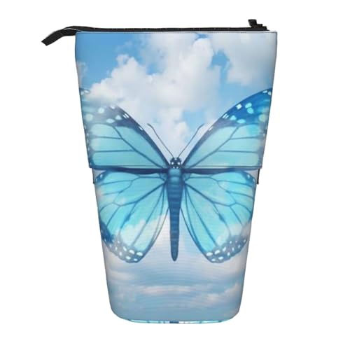 EZDLOWVBA Blauer Schmetterling und Wolken Druck Schreibwaren Tasche für Jungen & Mädchen Ständer Bleistifthalter Reißverschluss Federmäppchen Teleskopkoffer Studenten & Büro Mittelschule von EZDLOWVBA