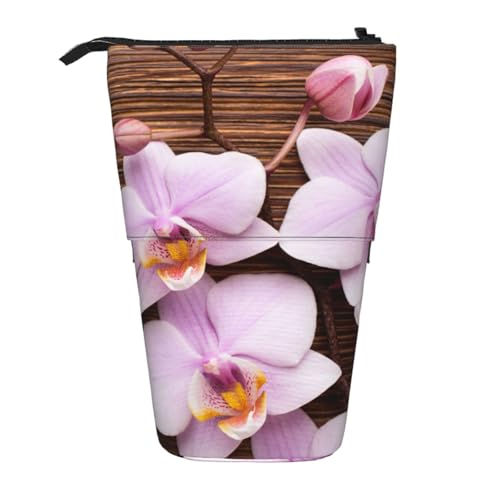EZDLOWVBA Blume Rosa Druck Schreibwaren Tasche für Jungen & Mädchen Ständer Bleistifthalter Reißverschluss Federmäppchen Teleskop Etui Studenten & Büro Mittelschule von EZDLOWVBA