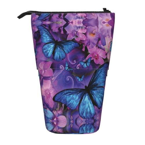 EZDLOWVBA Blume Schmetterling Druck Schreibwaren Tasche für Jungen & Mädchen Ständer Bleistifthalter Reißverschluss Federmäppchen Teleskopkoffer Studenten & Büro Mittelschule von EZDLOWVBA