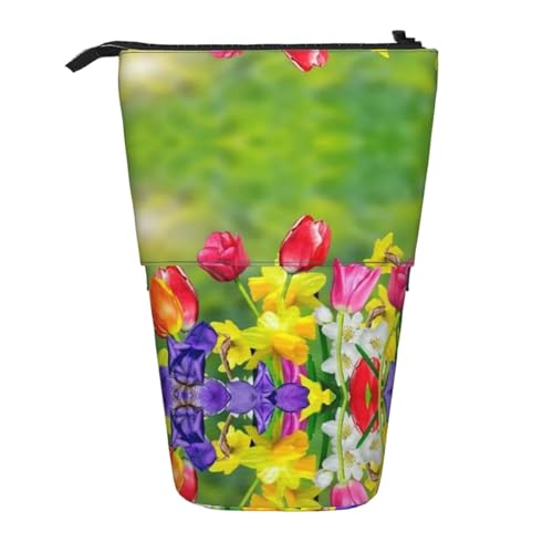 EZDLOWVBA Blumen Druck Schreibwaren Tasche für Jungen & Mädchen Ständer Bleistifthalter Reißverschluss Federmäppchen Teleskopkoffer Studenten & Büro Mittelschule von EZDLOWVBA