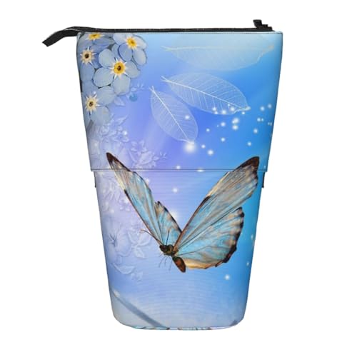 EZDLOWVBA Blumen Schmetterling Druck Schreibwaren Tasche für Jungen & Mädchen Ständer Bleistifthalter Reißverschluss Federmäppchen Teleskopkoffer Studenten & Büro Mittelschule von EZDLOWVBA