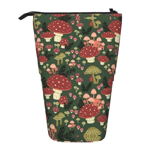 EZDLOWVBA Bright Mushrooms Kunstdruck Schreibwaren Tasche für Jungen & Mädchen, Ständer Bleistifthalter, Reißverschluss Federmäppchen, Teleskopetui, Studenten & Büro Mittelschule von EZDLOWVBA