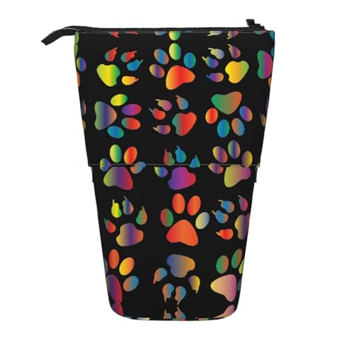 EZDLOWVBA Bunte Hundepfotenabdruck-Schreibwaren-Tasche für Jungen und Mädchen, Stand-Bleistifthalter, Reißverschluss-Federmäppchen, Teleskop-Etui, Studenten & Büro, Mittelschule von EZDLOWVBA