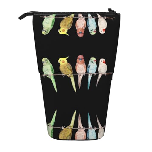 EZDLOWVBA Bunte Papageien auf Baum, Schreibwaren-Tasche für Jungen und Mädchen, Stand-Bleistifthalter, Reißverschluss-Federmäppchen, Teleskop-Etui, Studenten & Büro, Mittelschule von EZDLOWVBA
