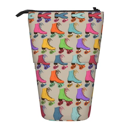 EZDLOWVBA Bunte Rollschuh-Druck-Schreibwaren-Tasche für Jungen und Mädchen, Stand-Bleistifthalter, Reißverschluss-Federmäppchen, Teleskop-Etui, Studenten und Büro, Mittelschule von EZDLOWVBA
