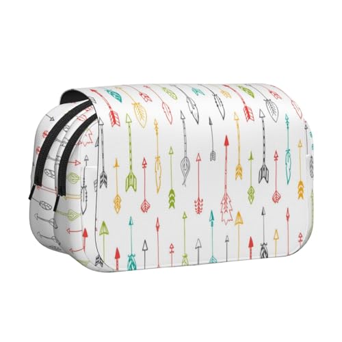 EZDLOWVBA Buntes handgezeichnetes Federmäppchen mit Pfeil-Druck im Boho-Stil, großes Fassungsvermögen, Federmäppchen mit 2 Fächern, Stifthalter, Organizer, Schreibwaren-Tasche von EZDLOWVBA