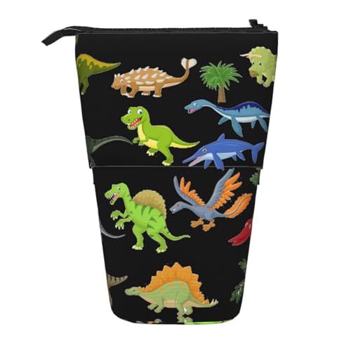 EZDLOWVBA Cartoon Dinosaurier Bilder Druck Schreibwaren Tasche für Jungen & Mädchen Ständer Bleistifthalter Reißverschluss Federmäppchen Teleskopkoffer Studenten & Büro Mittelschule von EZDLOWVBA