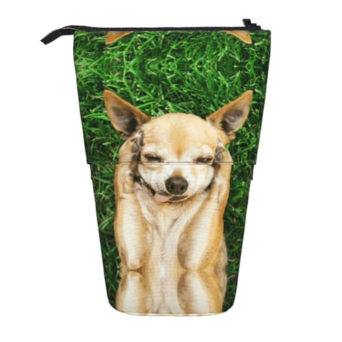EZDLOWVBA Chihuahua Hund Druck Schreibwaren Tasche für Jungen & Mädchen Ständer Bleistifthalter Reißverschluss Federmäppchen Teleskopkoffer Studenten & Büro Mittelschule von EZDLOWVBA