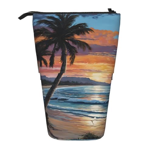 EZDLOWVBA Coconut Beach Sonnenuntergang Hängematte Druck Schreibwaren Tasche für Jungen & Mädchen Ständer Bleistifthalter Reißverschluss Federmäppchen Teleskopkoffer Studenten & Büro Mittelschule von EZDLOWVBA