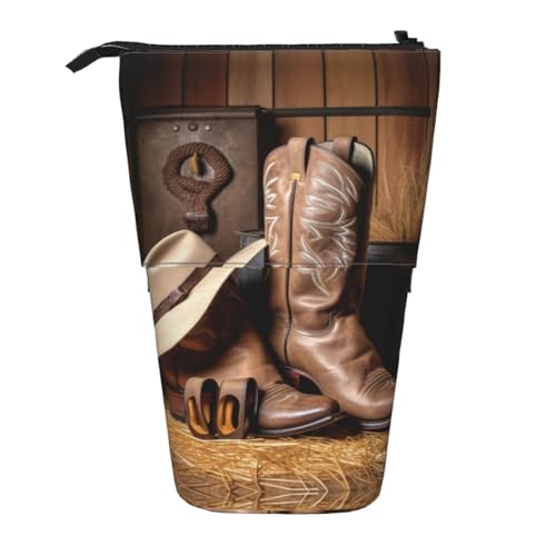 EZDLOWVBA Cowboy Schwarz Hut Westernstiefel Druck Schreibwaren Tasche für Jungen & Mädchen Ständer Bleistifthalter Reißverschluss Federmäppchen Teleskopkoffer Studenten & Büro Mittelschule von EZDLOWVBA