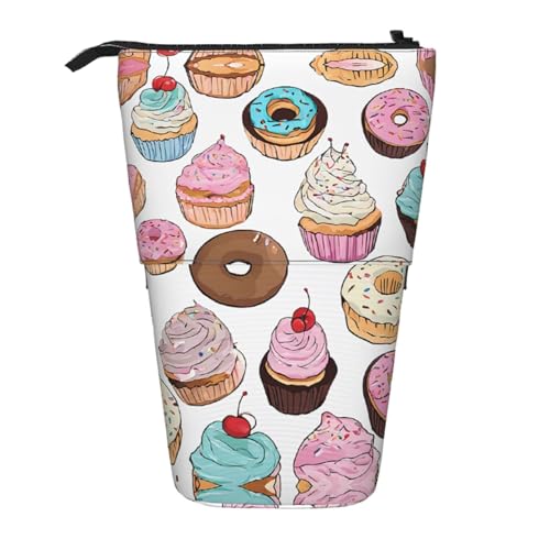 EZDLOWVBA Cupcake Muster Druck Schreibwaren Tasche für Jungen & Mädchen Ständer Bleistifthalter Reißverschluss Federmäppchen Teleskopkoffer Studenten & Büro Mittelschule von EZDLOWVBA