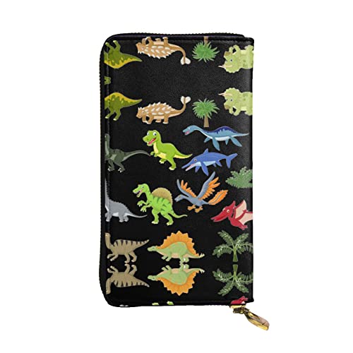 EZDLOWVBA Damen-Geldbörse mit Cartoon-Dinosaurier-Bildern, großes Fassungsvermögen, Clutch, Geldbörse für Damen, Herren, Geldbörse, Kreditkartenhalter, PU-Handtasche, Schwarz , Einheitsgröße von EZDLOWVBA