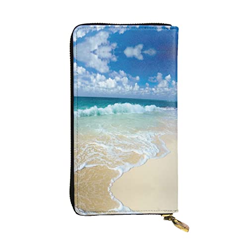 EZDLOWVBA Damen-Geldbörse mit großem Fassungsvermögen, Clutch-Geldbörse mit Küstenmotiv, Kreditkartenhalter, PU-Handtasche, Schwarz , Einheitsgröße von EZDLOWVBA