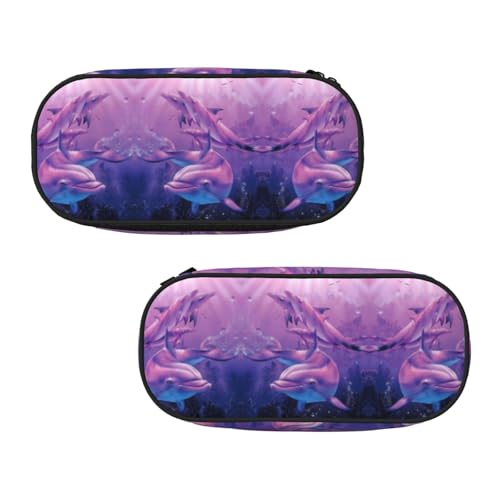 EZDLOWVBA Delfin-Kunstdruck-Federmäppchen für Jungen und Mädchen, schönes Federmäppchen mit Reißverschluss, Organizer für Studenten, Federmäppchen für Tochter, Sohn, Schreibtisch-Federmäppchen, von EZDLOWVBA