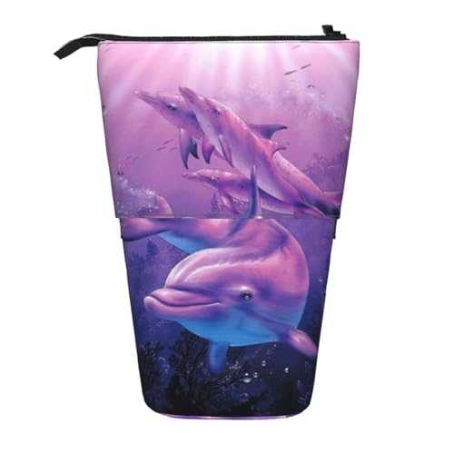 EZDLOWVBA Delfine Kunstdruck Schreibwaren Tasche für Jungen & Mädchen, Ständer Bleistifthalter, Reißverschluss Federmäppchen, Teleskopetui, Studenten & Büro Mittelschule von EZDLOWVBA