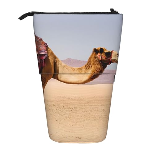 EZDLOWVBA Desert Sand Camel Print Schreibwaren Tasche für Jungen & Mädchen, Ständer Bleistifthalter, Reißverschluss Federmäppchen, Teleskopetui, Studenten & Büro Mittelschule von EZDLOWVBA