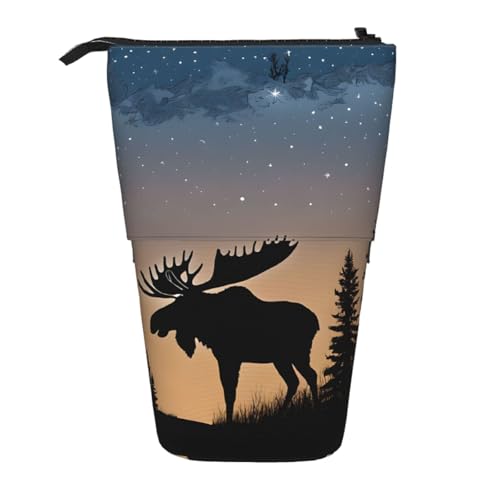 EZDLOWVBA Elch Berg Kiefer Wildnis Druck Schreibwaren Tasche für Jungen & Mädchen Ständer Bleistifthalter Reißverschluss Federmäppchen Teleskopkoffer Studenten & Büro Mittelschule von EZDLOWVBA
