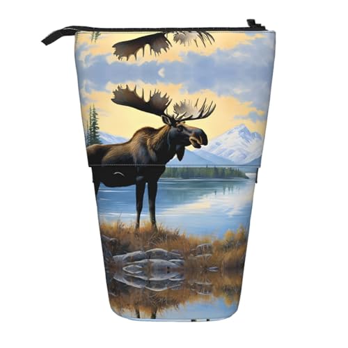 EZDLOWVBA Elch Niedlicher Hirsch Druck Schreibwaren Tasche für Jungen & Mädchen Ständer Bleistifthalter Reißverschluss Federmäppchen Teleskopkoffer Studenten & Büro Mittelschule von EZDLOWVBA