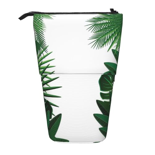 EZDLOWVBA Exotic Fantasy Hawaiian Tropical Palm Leaves Print Stationery Bag for Boys & Girls Stand Pencil Holder Zip Pencil Case Teleskop Case Students & Office Middle School von EZDLOWVBA