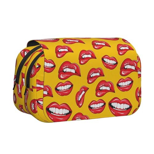 EZDLOWVBA Federmäppchen für Frauen, lächeln und beißen, roter Munddruck, großes Fassungsvermögen, Stifteetui mit 2 Fächern, Stifthalter, Organizer, Schreibwarentasche von EZDLOWVBA