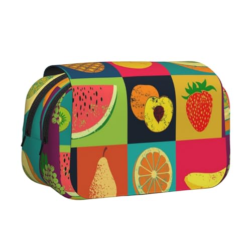 EZDLOWVBA Federmäppchen im Kunststil, Obstdruck, großes Fassungsvermögen, Stifteetui mit 2 Fächern, Stifthalter, Organizer, Schreibwaren-Tasche von EZDLOWVBA