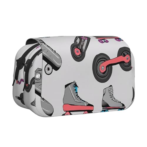 EZDLOWVBA Federmäppchen im Retro-Stil, bunt, Rollschuh-Druck, großes Fassungsvermögen, Stifteetui mit 2 Fächern, Stifthalter, Organizer, Schreibwaren-Tasche von EZDLOWVBA