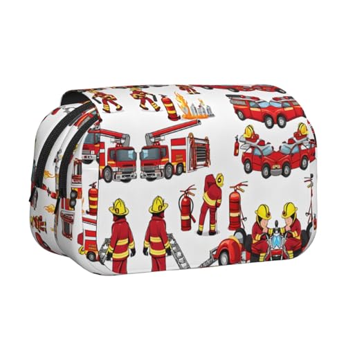EZDLOWVBA Federmäppchen mit Aufdruck "Little Boys and Girls in Firefighters", großes Fassungsvermögen, Stifteetui mit 2 Fächern, Stifthalter, Organizer, Schreibwaren-Tasche von EZDLOWVBA