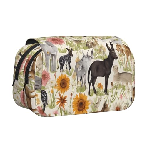 EZDLOWVBA Federmäppchen mit Bauernhof-Tierdruck, großes Fassungsvermögen, Stifteetui mit 2 Fächern, Stifthalter, Organizer, Schreibwaren-Tasche von EZDLOWVBA