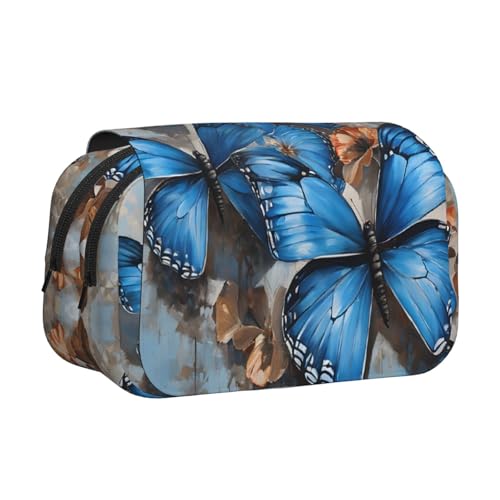 EZDLOWVBA Federmäppchen mit Blumen- und Schmetterlings-Aufdruck, großes Fassungsvermögen, Stifteetui mit 2 Fächern, Stifthalter, Organizer, Schreibwaren-Tasche von EZDLOWVBA