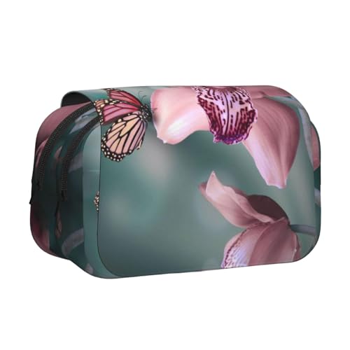 EZDLOWVBA Federmäppchen mit Blumen- und Schmetterlings-Motiv, weich, frisches Federmuster, großes Fassungsvermögen, Stifteetui mit 2 Fächern, Stifthalter, Organizer, Schreibwaren-Tasche von EZDLOWVBA