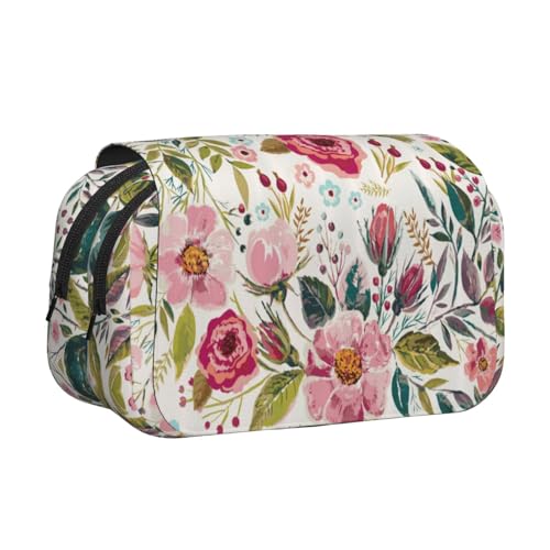 EZDLOWVBA Federmäppchen mit Blumenblatt-Aufdruck, großes Fassungsvermögen, Stifteetui mit 2 Fächern, Stifthalter, Organizer, Schreibwaren-Tasche von EZDLOWVBA