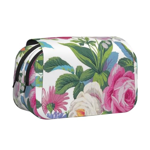 EZDLOWVBA Federmäppchen mit Blumendruck, großes Fassungsvermögen, Stifteetui mit 2 Fächern, Stifthalter, Organizer, Schreibwaren-Tasche von EZDLOWVBA