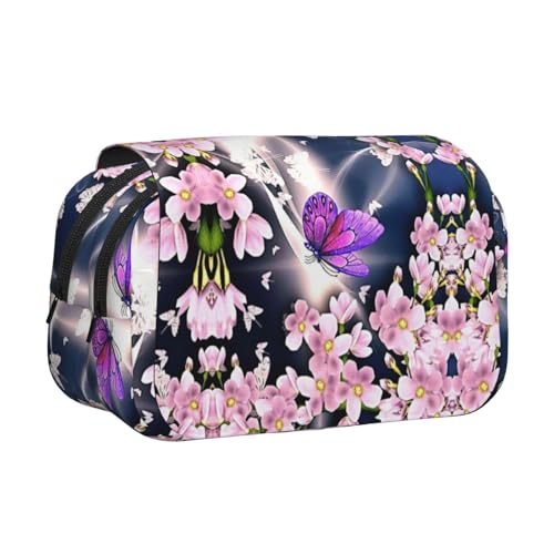 EZDLOWVBA Federmäppchen mit Blumenmotiv und Schmetterlings-Aufdruck, großes Fassungsvermögen, Stifteetui mit 2 Fächern, Stifthalter, Organizer, Schreibwaren-Tasche von EZDLOWVBA