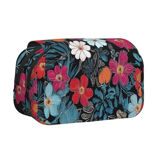 EZDLOWVBA Federmäppchen mit Blumenmuster, großes Fassungsvermögen, Stifteetui mit 2 Fächern, Stifthalter, Organizer, Schreibwaren-Tasche von EZDLOWVBA