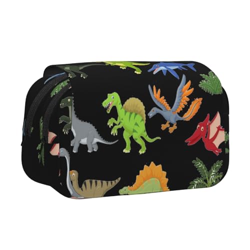 EZDLOWVBA Federmäppchen mit Cartoon-Dinosaurier-Bildern, großes Fassungsvermögen, Stifteetui mit 2 Fächern, Stifthalter, Organizer, Schreibwaren-Tasche von EZDLOWVBA