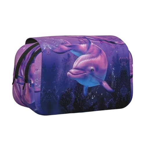 EZDLOWVBA Federmäppchen mit Delfin-Kunstdruck, großes Fassungsvermögen, Stifteetui mit 2 Fächern, Stifthalter, Organizer, Schreibwaren-Tasche von EZDLOWVBA