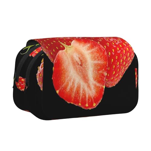 EZDLOWVBA Federmäppchen mit Erdbeermotiv, großes Fassungsvermögen, Federmäppchen mit 2 Fächern, Stifthalter, Organizer, Schreibwaren-Tasche von EZDLOWVBA