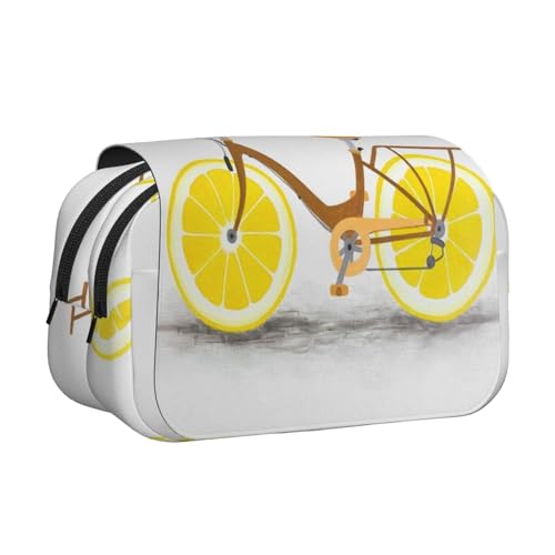 EZDLOWVBA Federmäppchen mit Fahrrad-Aufdruck und Zitronenrad, großes Fassungsvermögen, Stifteetui mit 2 Fächern, Stifthalter, Organizer, Schreibwaren-Tasche von EZDLOWVBA