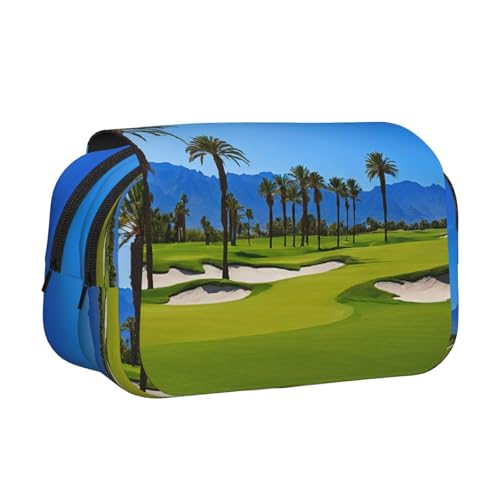 EZDLOWVBA Federmäppchen mit Golfplatz am Meer, großes Fassungsvermögen, Stifteetui mit 2 Fächern, Stifthalter, Organizer, Schreibwaren-Tasche von EZDLOWVBA