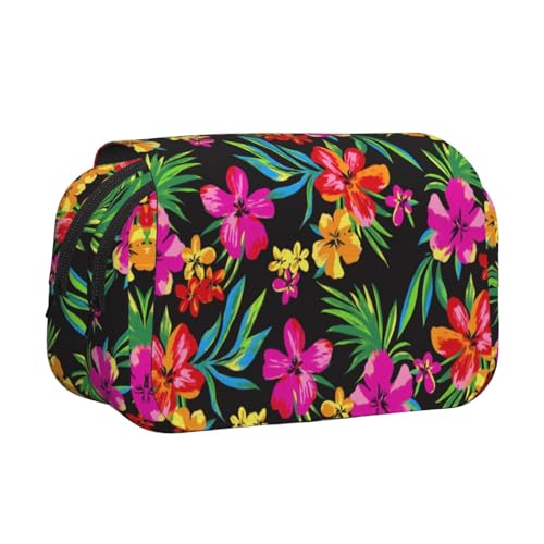 EZDLOWVBA Federmäppchen mit Hawaii-Blumendruck, großes Fassungsvermögen, Stifteetui mit 2 Fächern, Stifthalter, Organizer, Schreibwaren-Tasche von EZDLOWVBA